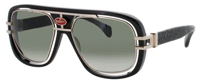 Bugatti Style 07 Men's Acetate Sunglasses 58-19-145 In Bk/wg - Black/white Gold / Gradient Green