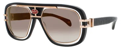 Bugatti Style 07 Unisex Titanium Sunglasses, Size 56-19-147 In Mbk/rg - Matte Black / Rose Gold / Grey Gradient / Copper Flash