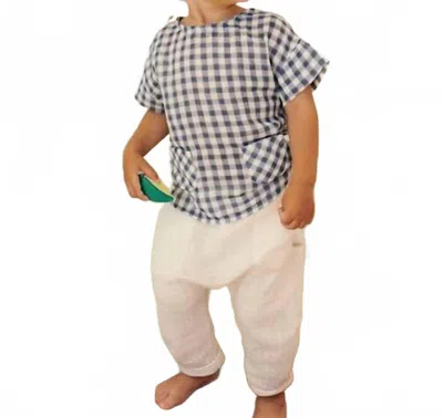 Buho Kids' Gingham Short Sleeve Shirt In Blue Stone