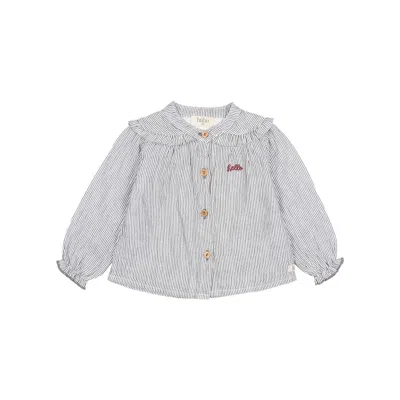 Buho Kids' Girl's Hello Embroidered Stripes Blouse In Blue