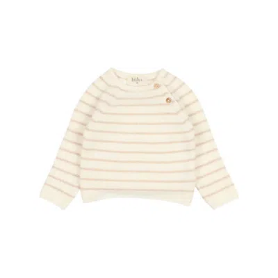 Buho Kids' Girl's Striped Knit Jumper Top In Sand In Multi