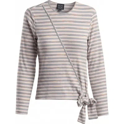 Buhu Rib Knit Faux Wrap Tie Long Sleeve Tee In Pink