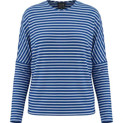 Buhu Striped V-neck Drop Shoulder Long Sleeve Knit Top In Blue
