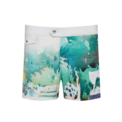 Bukawaswim Men's Green Villefranche Poolside Watercolour Shorts - Repreve®