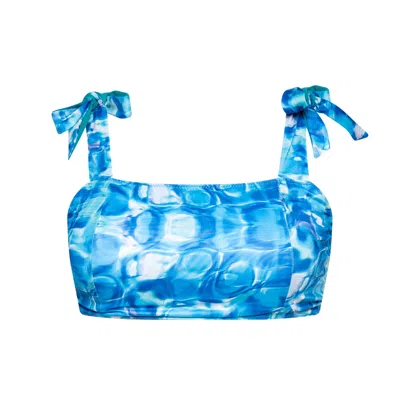 Bukawaswim Women's Blue Antibes Sirène Pool Tile Shoulder Tie Bikini Top - Econyl® Regenerated Nylon