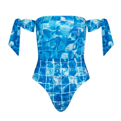 Bukawaswim Women's Blue Beauvallon Sirène Pool Tile Off Shoulder Swimsuit - Econyl® Regenerated Nylon