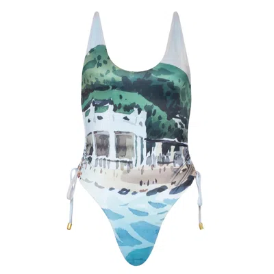 Bukawaswim Women's Blue Grimaud Beach Club High Cut Side Tie Swimsuit - Econyl® Regenerated Nylon