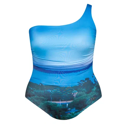 Bukawaswim Women's Blue Monte Carlo Skypad One Shoulder Swimsuit - Econyl® Regenerated Nylon