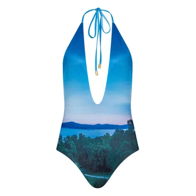 Bukawaswim Women's Blue St Tropez Skypad Halterneck Swimsuit - Econyl® Regenerated Nylon
