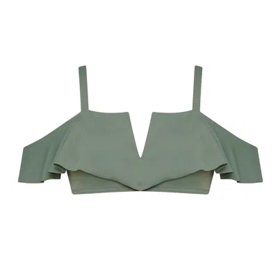 Bukawaswim Women's Green Beaulieu Olive Frill Bikini Top - Econyl® Regenerated Nylon