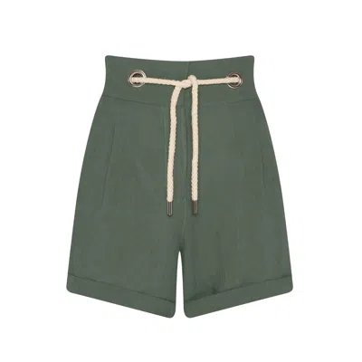 Bukawaswim Women's Green Liga Linen Olive High Waisted Short