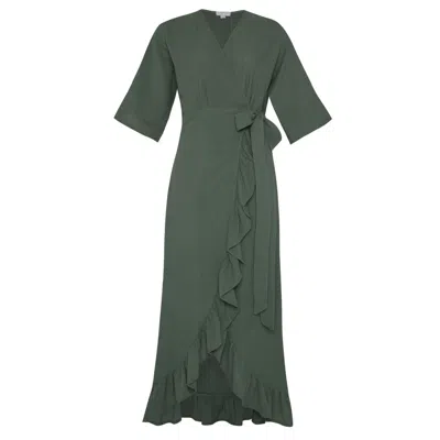 Bukawaswim Women's Green Lightweight Maka Beach Wrap Ruffle Dress
