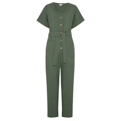 Bukawaswim Women's Green Nani Olive Linen Jumpsuit