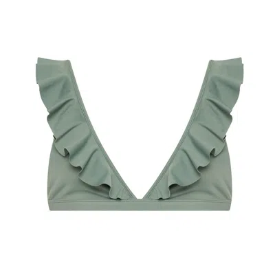 Bukawaswim Women's Green Pampelonne Olive Frill Top - Econyl® Regenerated Nylon