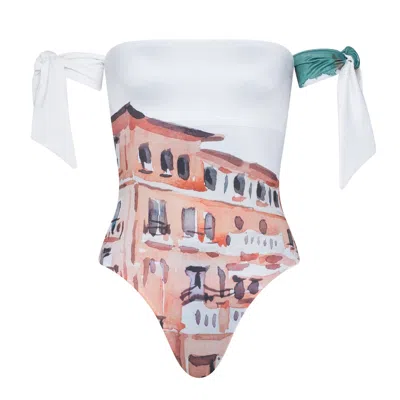 Bukawaswim Women's Neutrals Beauvallon Watercolour Maison Off Shoulder Swimsuit - Econyl® Regenerated Nylon In White
