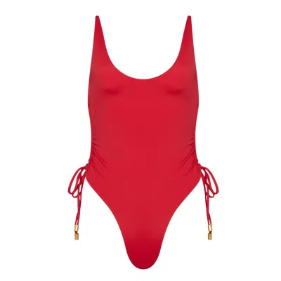 Bukawaswim Women's Red Grimaud Coucher De Soleil High Cut Side Tie Swimsuit - Econyl® Regenerated Nylon