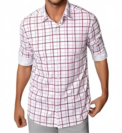 Buki Carnaby Plaid Long Sleeve Tech Shirt In White/ Maroon