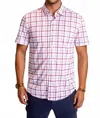 Buki Carnaby Plaid Short Sleeve Tech Shirt In White/ Maroon In Pink