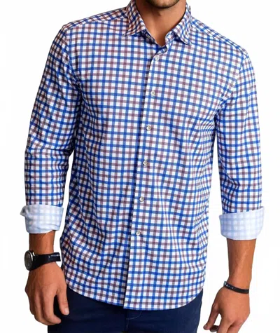 Buki Check Mate Long Sleeve Tech Shirt In Navy/ Brown In Blue