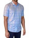 Buki Montauk Check Short Sleeve Tech Shirt In Tokyo Blue In Blue