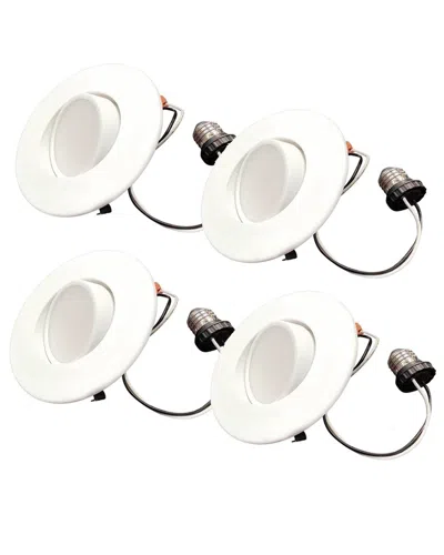 Bulbrite Pack Of 4-4in Integrated Led Recessed Adjustable Light Kit With Gimbal In White