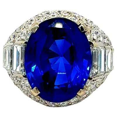 Pre-owned Bulgari 14.03ct Ssef & Grs Certified Blue Sapphire Ceylon No Heat Ring