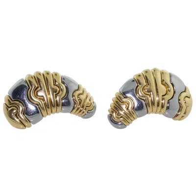 Pre-owned Bulgari 18 Karat Yellow And Stainless Steel Earrings "parentesi"