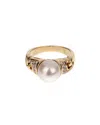 Pre-owned Bulgari 18k 0.30 Ct. Tw. Diamond & 9.2mmmm Pearl Cocktail Ring (authentic Pre- Owned) In Gold