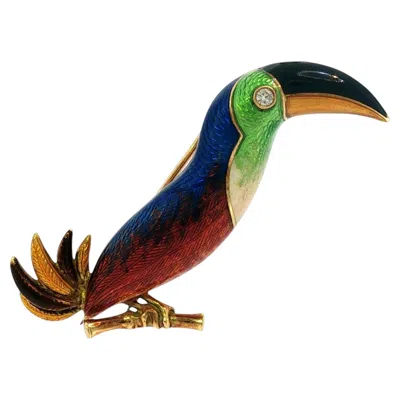 Pre-owned Bulgari 18k Enamel Brooch Toucan Bird Yellow Gold 1980s