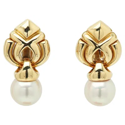 Pre-owned Bulgari 18k Gold Vintage Pearl Drop Earrings Circa 1990's Clip Or Post Option In Multiple