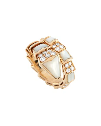 Pre-owned Bulgari 18k Rose Gold 0.90 Ct. Tw. Diamond Mother Of Pearl Ring (authentic  Pre-loved)