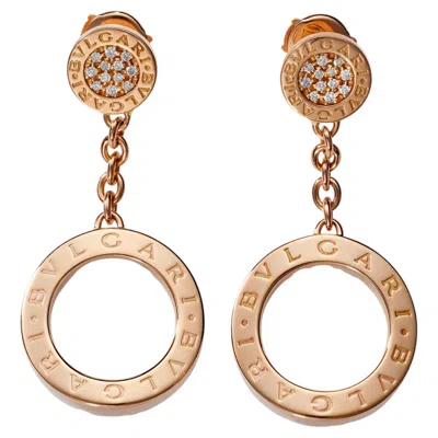 Pre-owned Bulgari 18k Rose Gold Diamond Drop Earrings, Circa 2010, Italy In Red