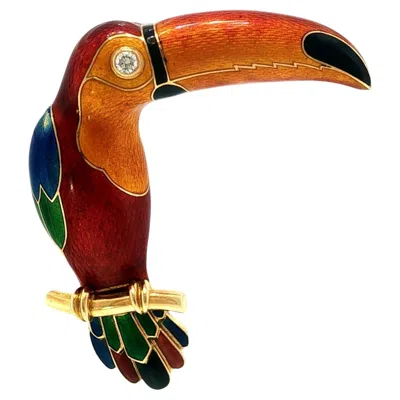 Pre-owned Bulgari 18k Toucan Brooch Enamel Diamond 18k Yellow Gold 1980s