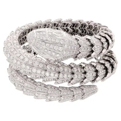 Pre-owned Bulgari 18k White Gold Diamond Serpenti Bracelet