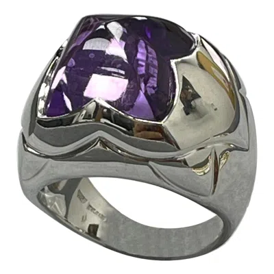 Pre-owned Bulgari 18k White Gold Pyramide Amethyst Ring
