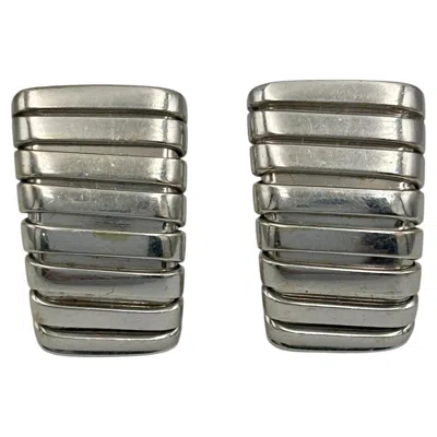 Pre-owned Bulgari 18k White Gold Tubogas Clip-on Earrings, Circa 1980s