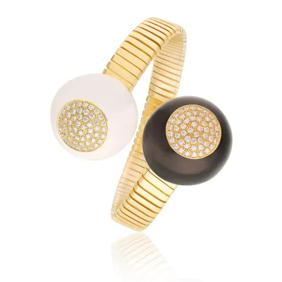 Pre-owned Bulgari 18k Yellow Gold, Diamond And Black & White Enamel Tubogas Bracelet
