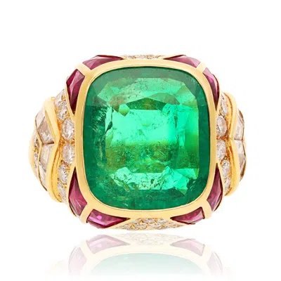 Pre-owned Bulgari 18k Yellow Gold Emerald, Ruby And Diamond Ring