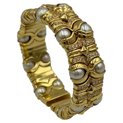 Pre-owned Bulgari 18k Yellow Gold, Pearl And Diamond Bangle, Italy, Circa 1980