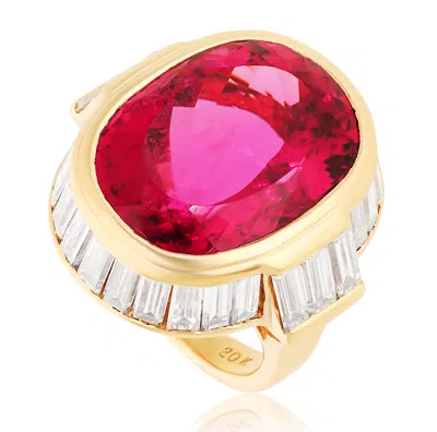 Pre-owned Bulgari 18k Yellow Gold Rubellite, And Diamond Ring