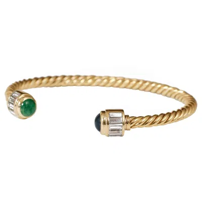 Pre-owned Bulgari 1970s 18k Gold Torque Bangle With Emerald, Sapphire & Diamonds In Blue