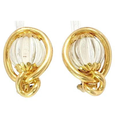 Pre-owned Bulgari 1970s Earrings Carved Rock Crystal 18k Yellow Gold Clip-ons