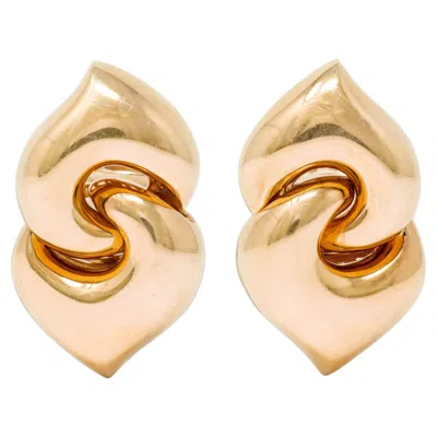 Pre-owned Bulgari 1980's 18 Karat Yellow Gold Vintage Puffy Gancio Link Earrings