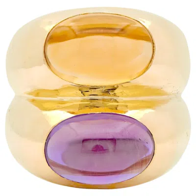 Pre-owned Bulgari 1980's Amethyst Citrine 18 Karat Yellow Gold Vintage Doppio Ring