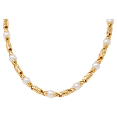 Pre-owned Bulgari 1980's Pearl 18 Karat Yellow Gold Vintage Passo Doppio Station Necklace