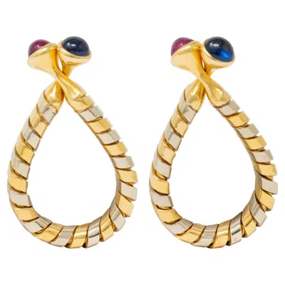 Pre-owned Bulgari 1980's Ruby Sapphire 18 Karat Gold Vintage Serpenti Tubogas Cufflinks In Blue