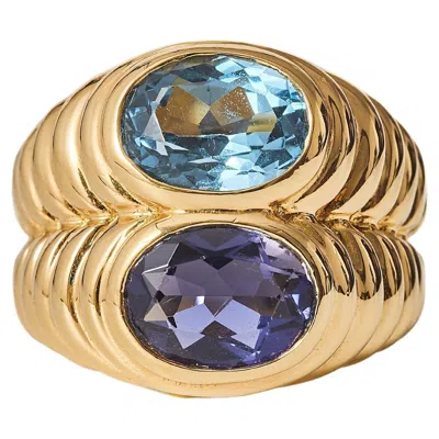 Pre-owned Bulgari 1980s Doppio Gold Ring, 1.7ct Blue Topaz & 1.13ct Iolite, Italy