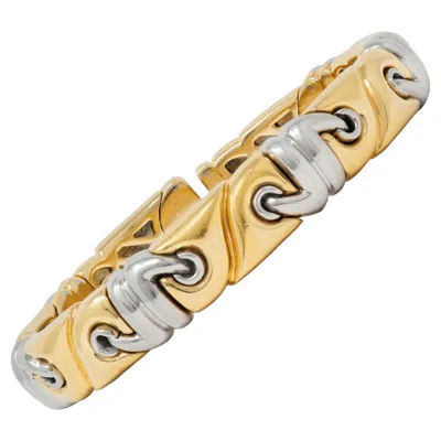 Pre-owned Bulgari 1990's 18 Karat Yellow Gold Stainless Steel Vintage Saetta Cuff Bracelet