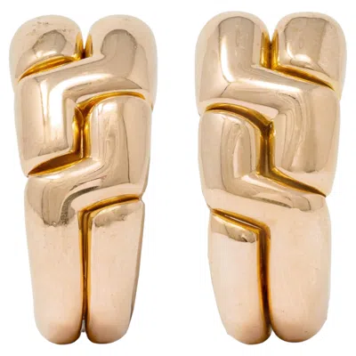 Pre-owned Bulgari 1990's 18 Karat Yellow Gold Vintage Geometric J-hoop Earrings