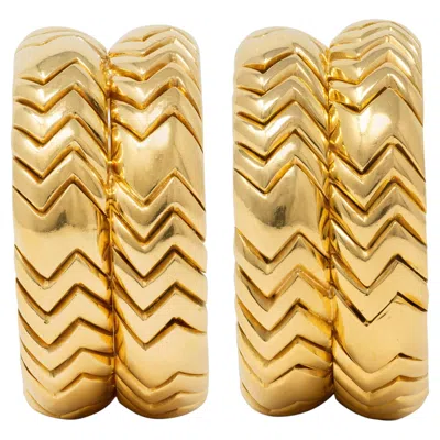 Pre-owned Bulgari 1990's 18k Yellow Gold Vintage Double Spiga J-hoop Ear-clip Earrings